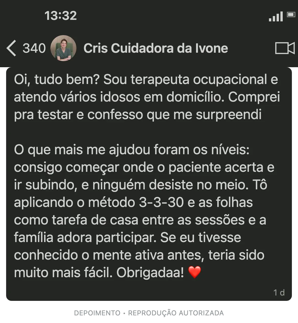 Depoimento de Cris, terapeuta ocupacional, sobre o uso dos níveis e do Método 3·3·30 nas atividades com idosos.